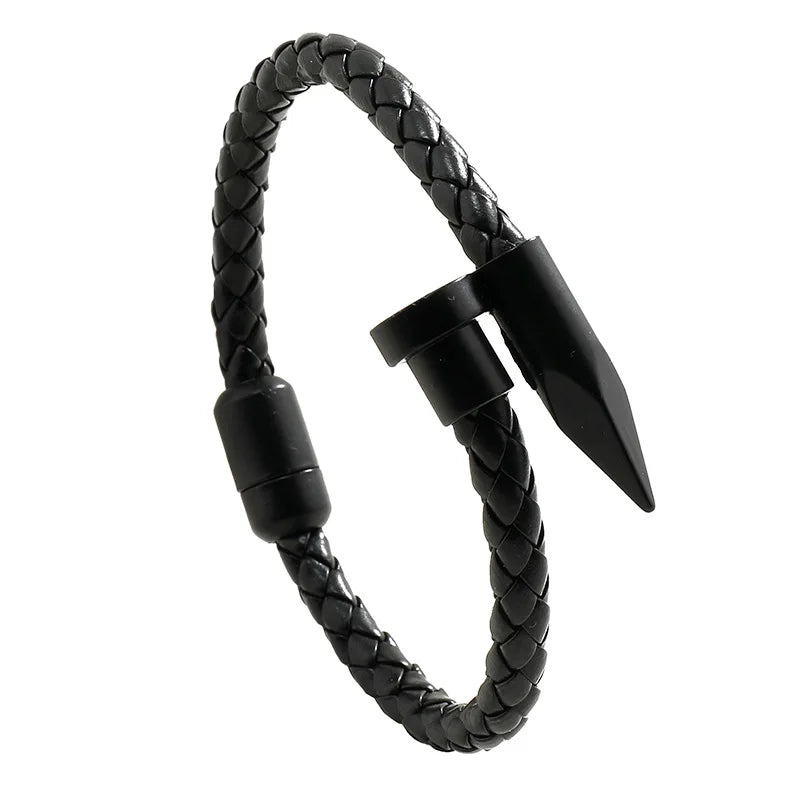 Black Bullet Clasp Leather Bracelet – Titanium Bold Edition