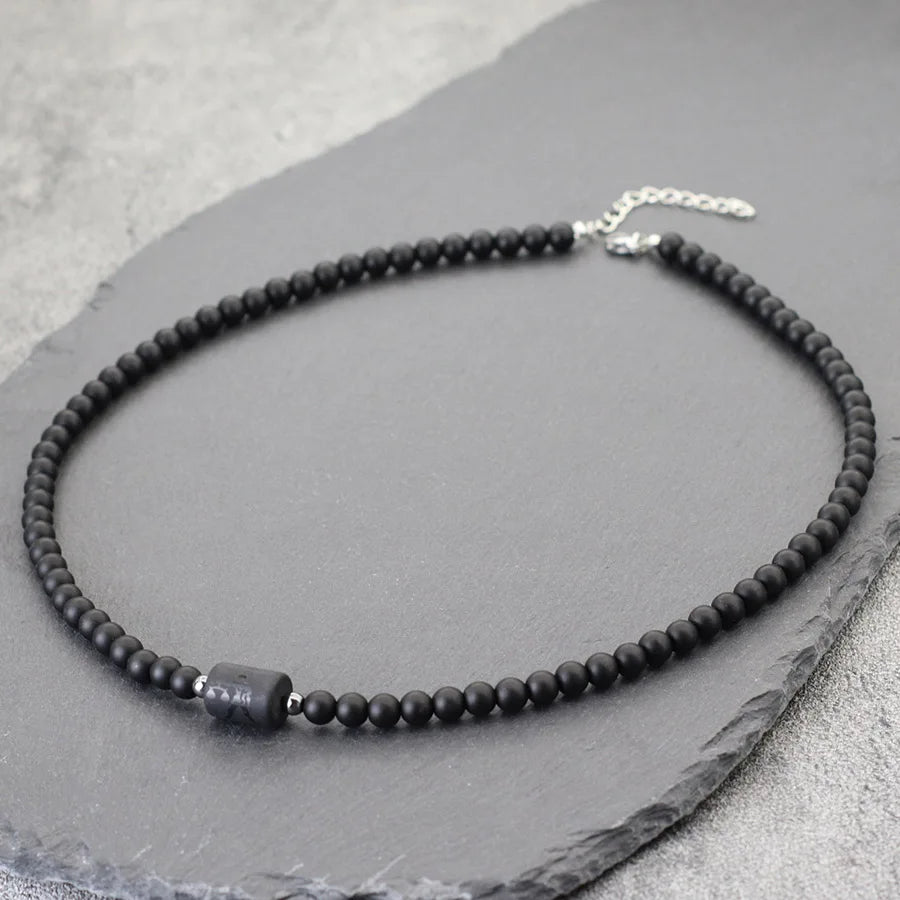 Black Onyx Zodiac Beads Necklace – 12 Constellations Stone Collar for Men