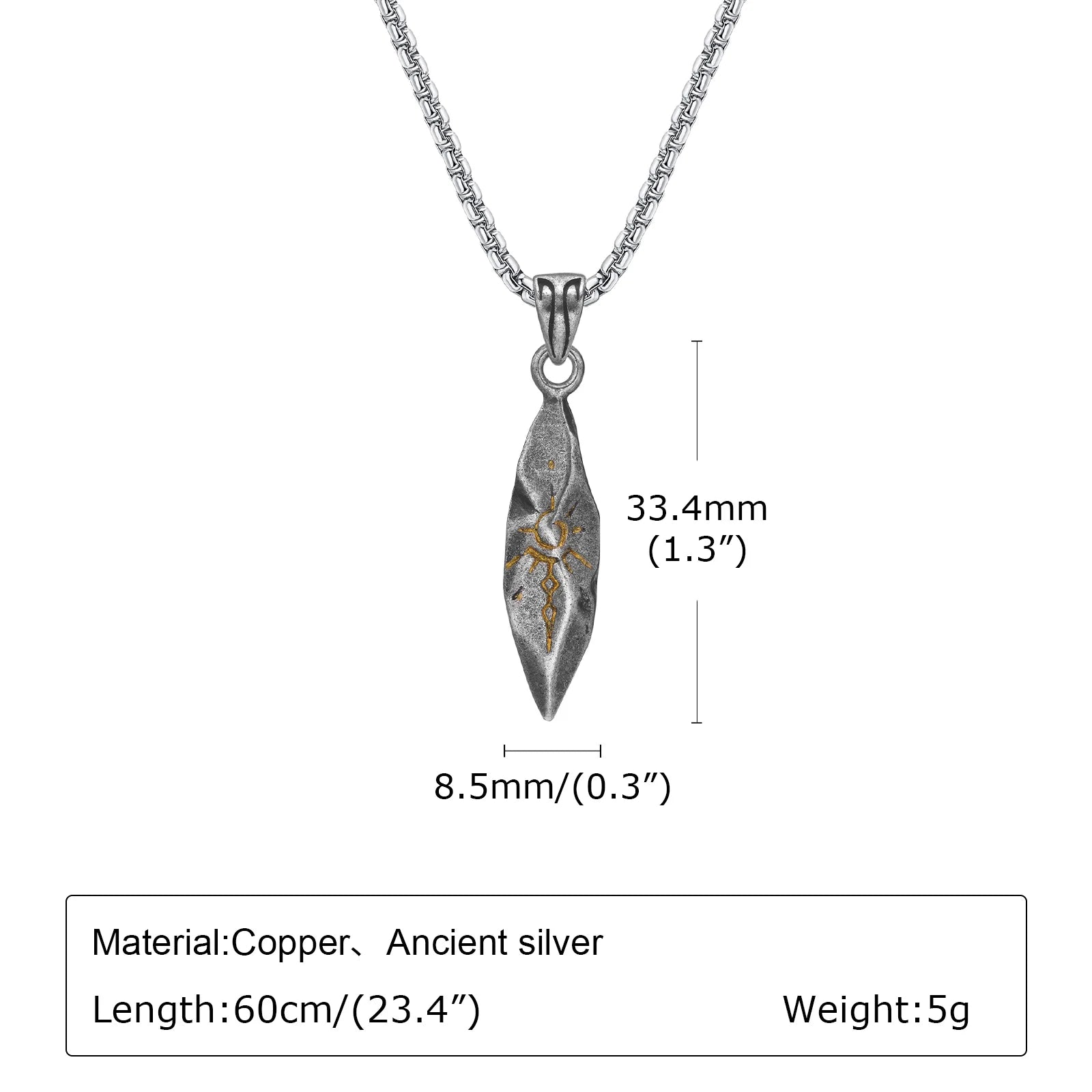Sun-Touched Feather Pendant – Stainless Steel Wishing Stone Necklace for Men