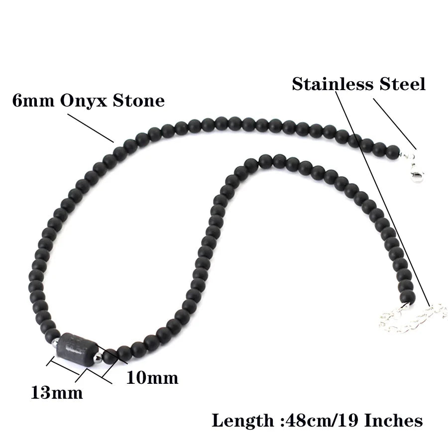 Black Onyx Zodiac Beads Necklace – 12 Constellations Stone Collar for Men