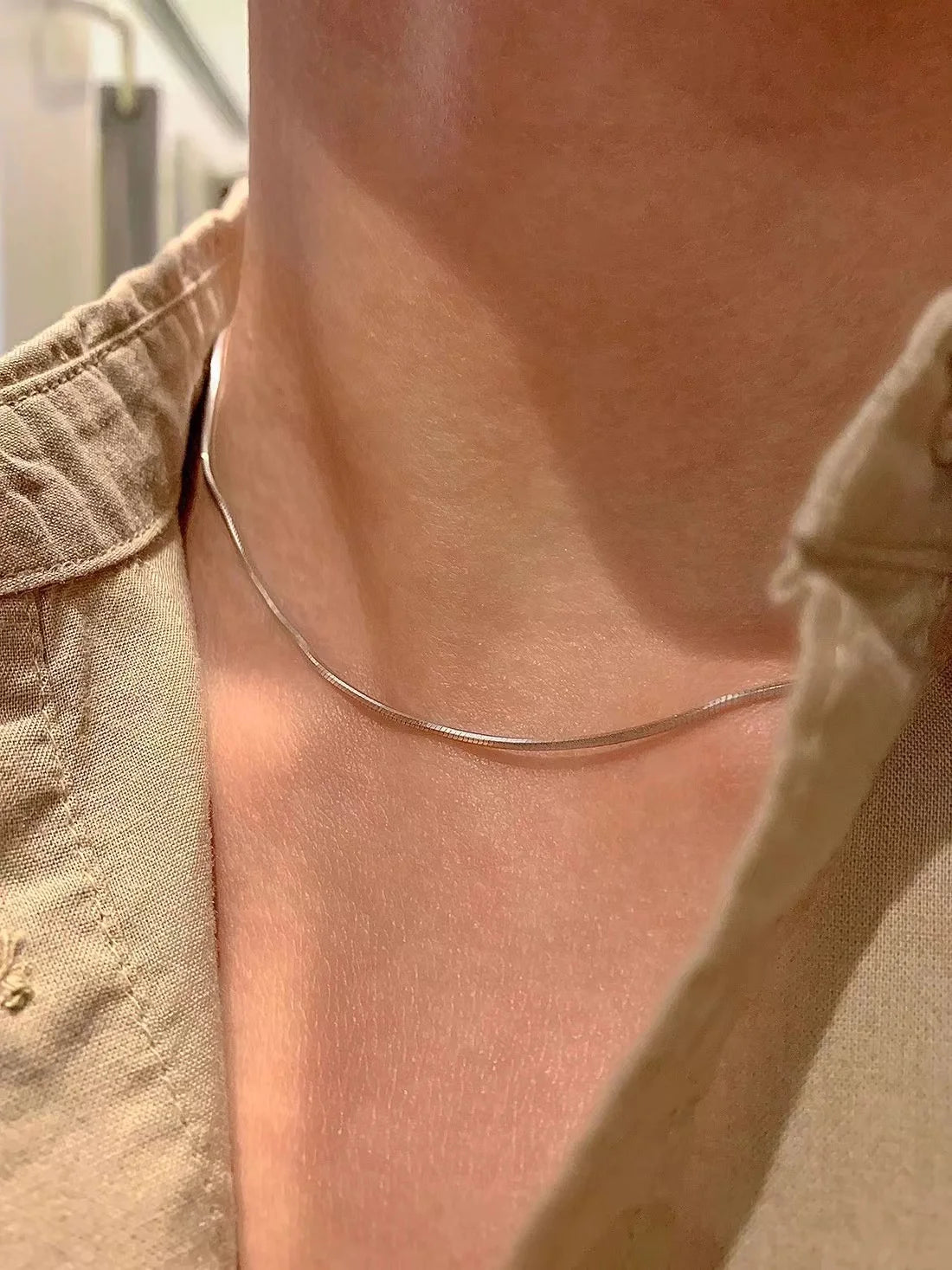 1.2mm Stainless Steel Snake Bone Chain – Minimalist Choker Necklace for Men