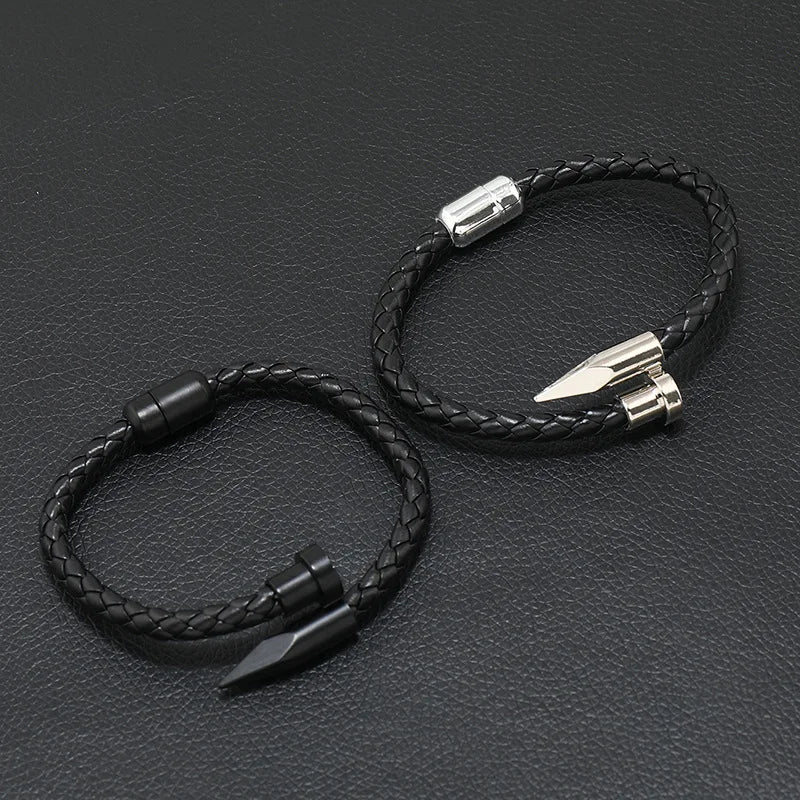 Black Bullet Clasp Leather Bracelet – Titanium Bold Edition