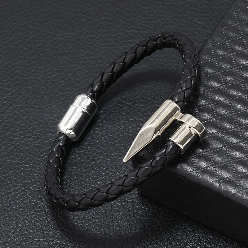 Black Bullet Clasp Leather Bracelet – Titanium Bold Edition