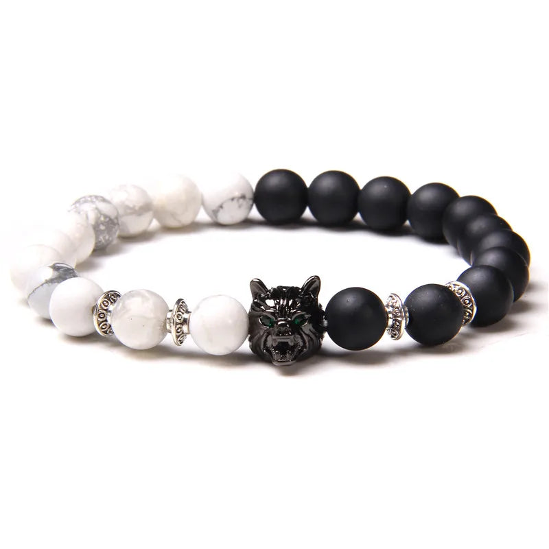 Alpha Wolf Lava Stone Bracelet – Blue Tiger Eye Beads | Gravín Totem