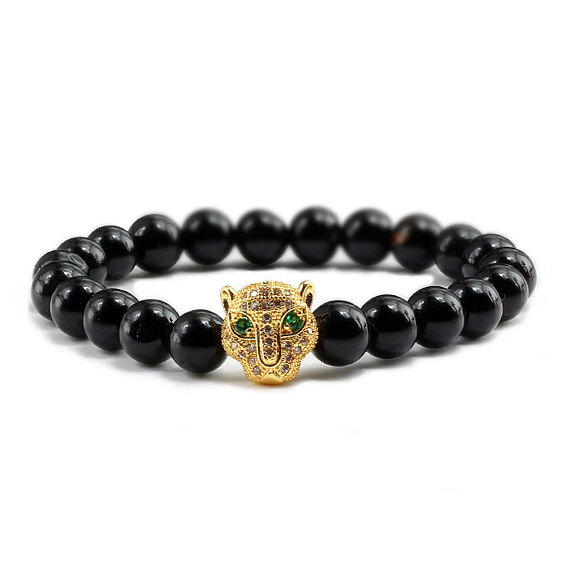 Panther Head Lava Stone Bracelet – Natural Volcanic Beads | Gravín Instinct