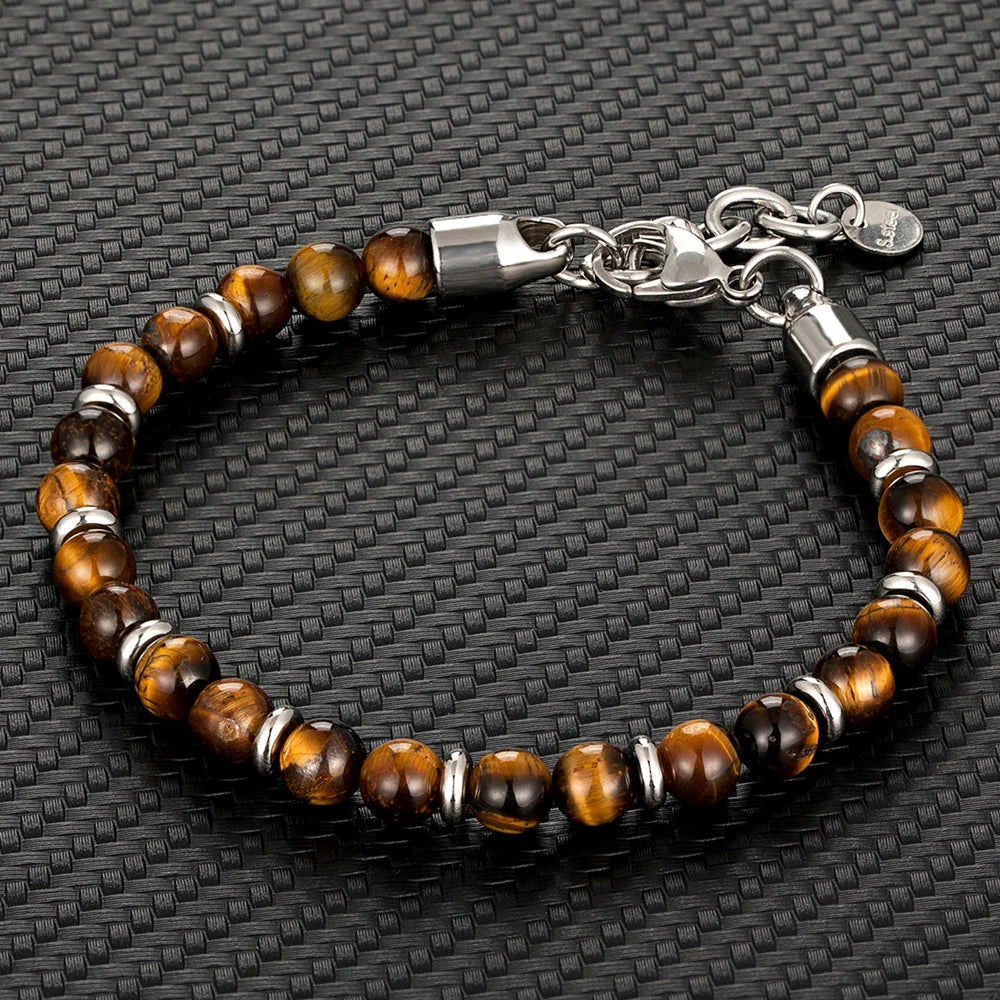 Tiger Eye Natural Stone Bracelet – 6mm Beads with Stainless | Gravín Energy