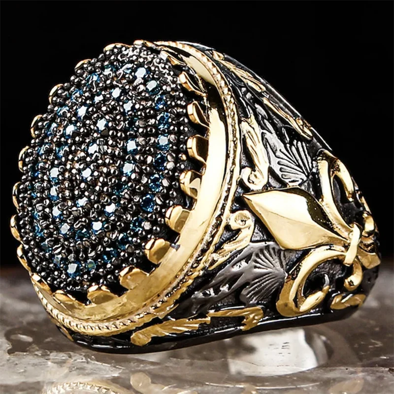 Gravín Sultan’s Legacy Ring – Ottoman Gold & Silver Signet with Black Zircon