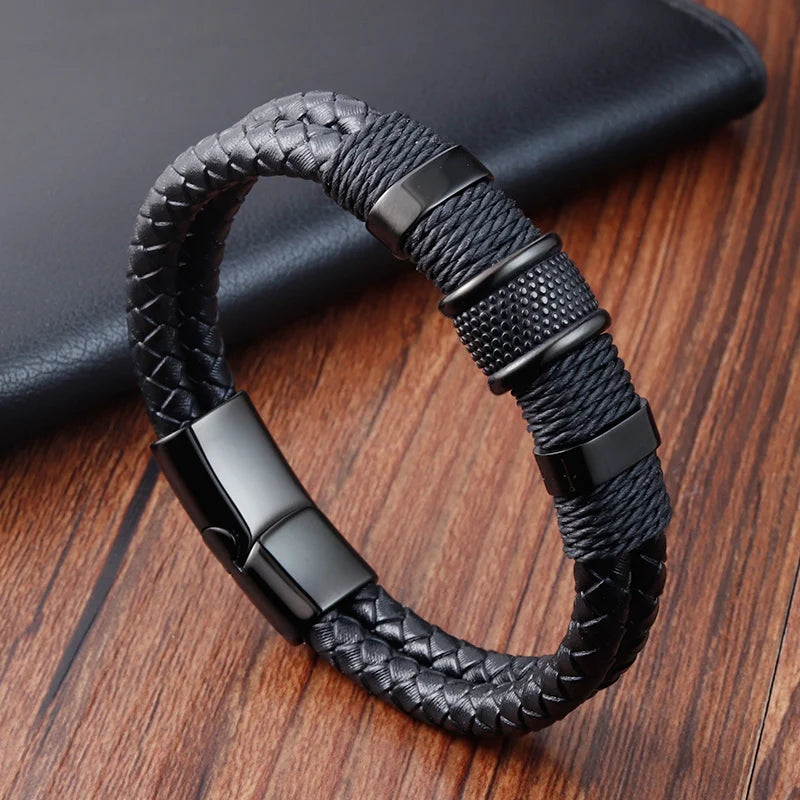 Gravín SteelCore Leather Bracelet – Three-Tone Magnetic Elegance