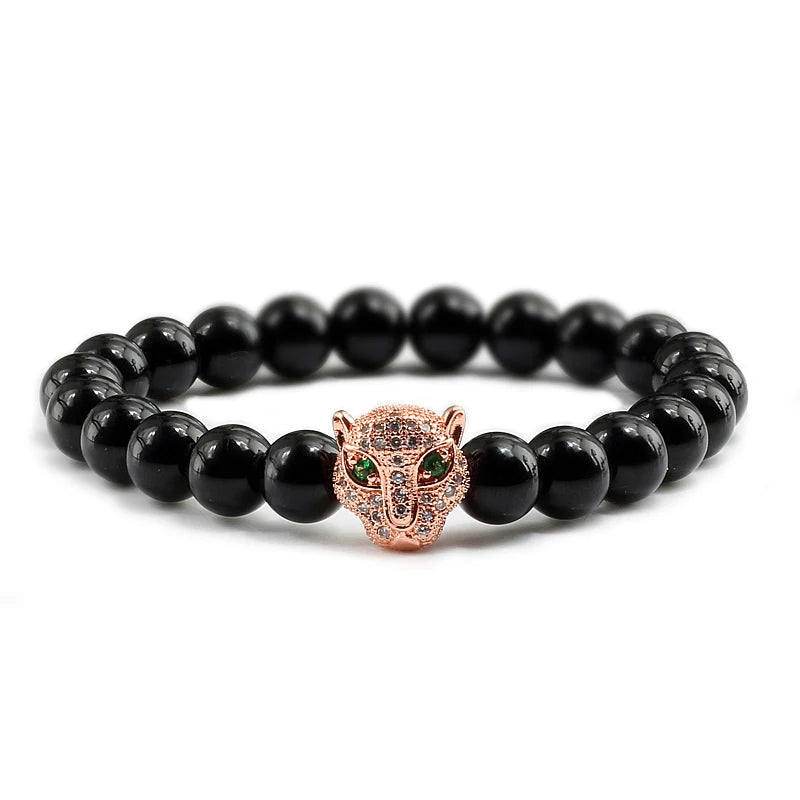 Panther Head Lava Stone Bracelet – Natural Volcanic Beads | Gravín Instinct