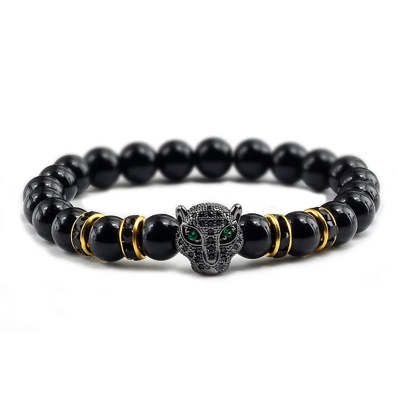 Panther Head Lava Stone Bracelet – Natural Volcanic Beads | Gravín Instinct