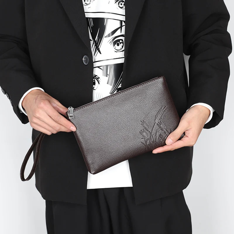 Feidikabolo Cash Holder Bulrush Emboss Black Brown PU Leather Man Bag Clutch Long Design Fashion Man Wallet Purse Business Bag