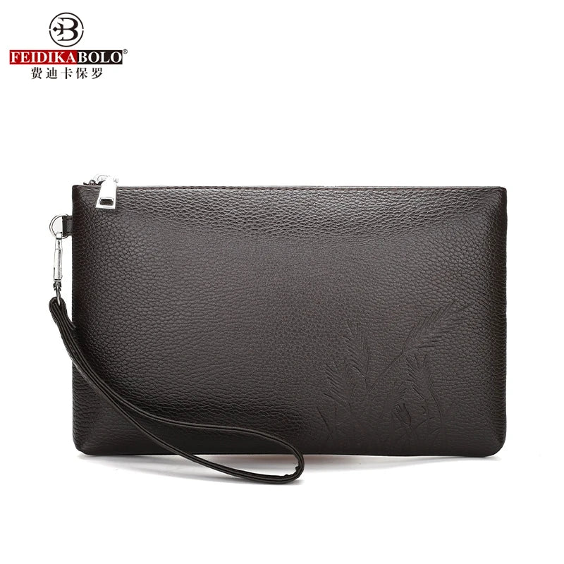 Feidikabolo Cash Holder Bulrush Emboss Black Brown PU Leather Man Bag Clutch Long Design Fashion Man Wallet Purse Business Bag