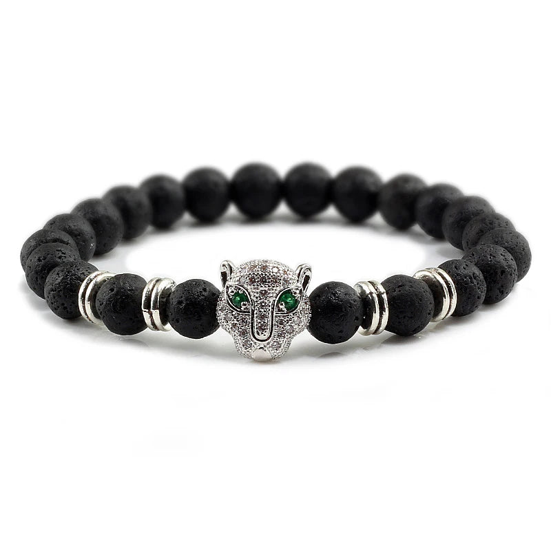 Panther Head Lava Stone Bracelet – Natural Volcanic Beads | Gravín Instinct
