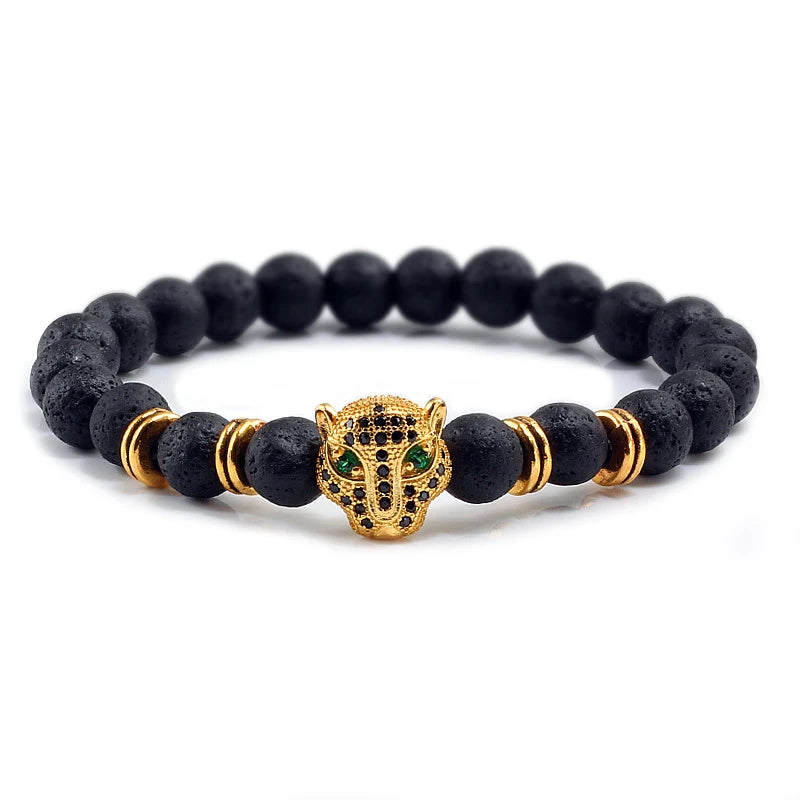 Panther Head Lava Stone Bracelet – Natural Volcanic Beads | Gravín Instinct