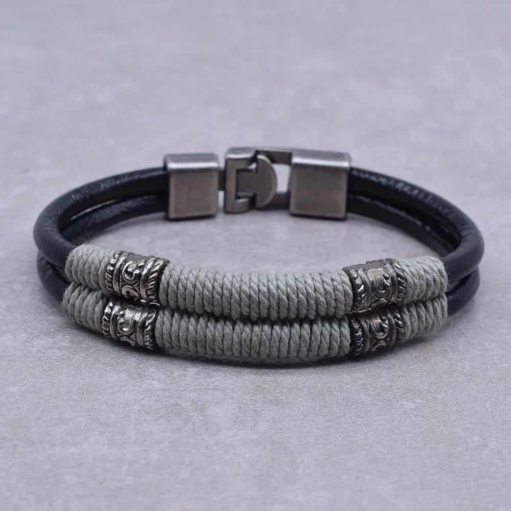 Gravín Tribal Wrap Bracelet – Double Rope & Vintage Steel Accents