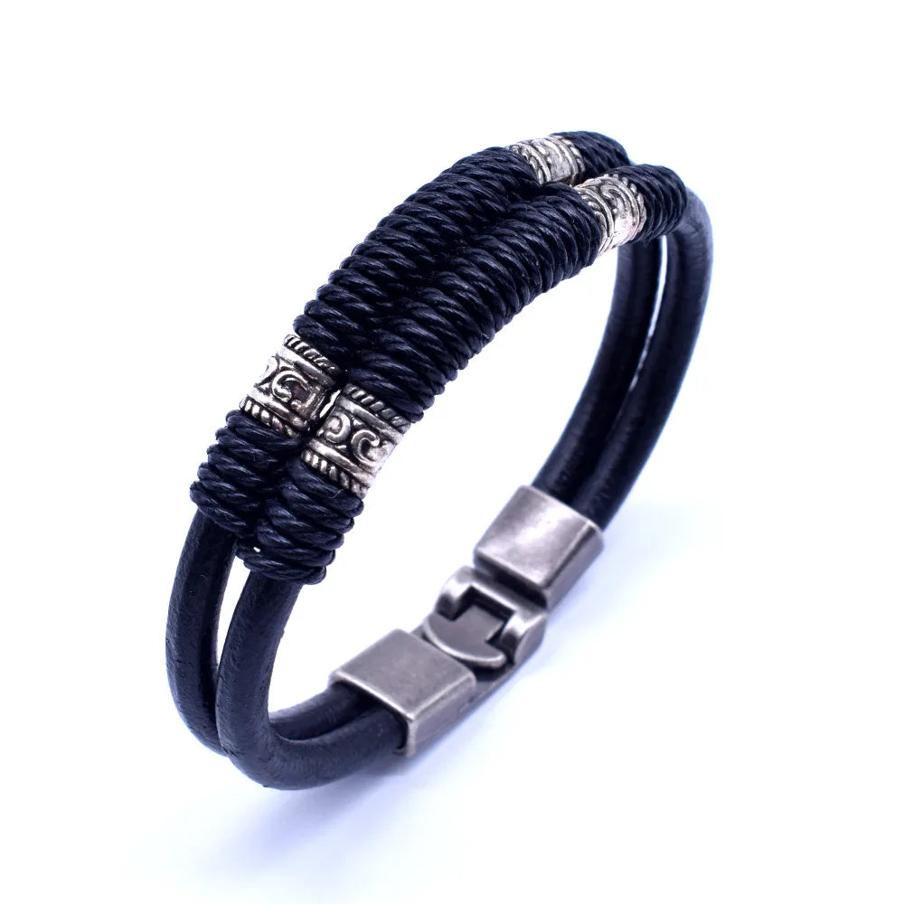 Gravín Tribal Wrap Bracelet – Double Rope & Vintage Steel Accents