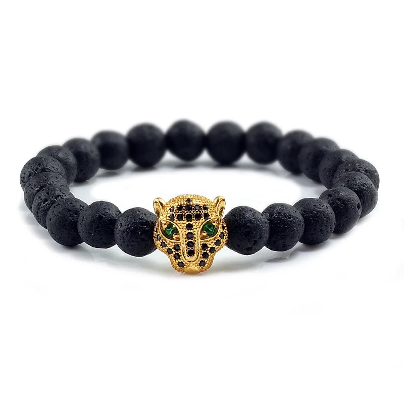 Panther Head Lava Stone Bracelet – Natural Volcanic Beads | Gravín Instinct