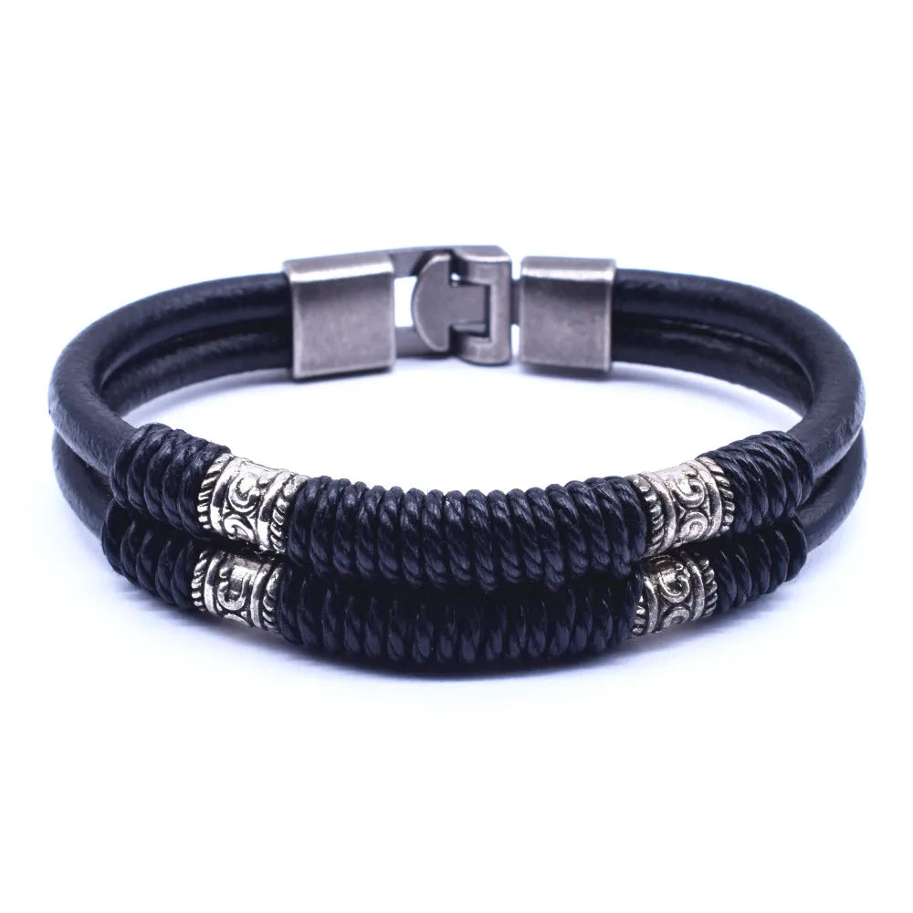 Gravín Tribal Wrap Bracelet – Double Rope & Vintage Steel Accents