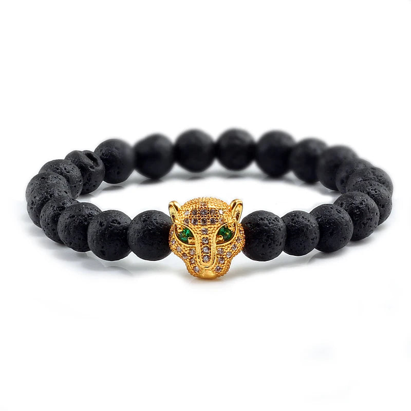 Panther Head Lava Stone Bracelet – Natural Volcanic Beads | Gravín Instinct