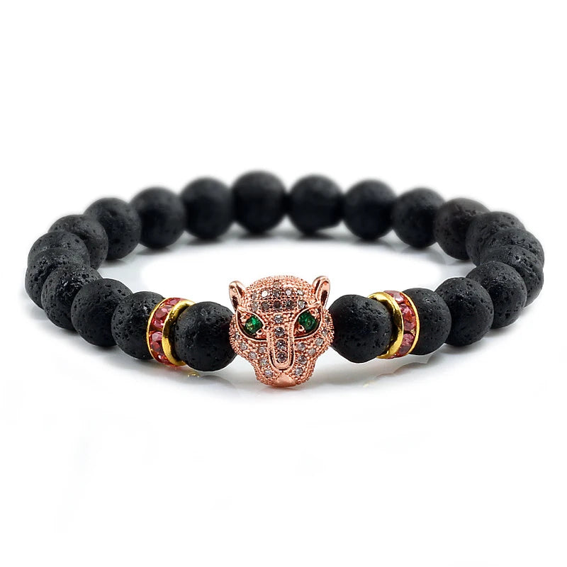 Panther Head Lava Stone Bracelet – Natural Volcanic Beads | Gravín Instinct