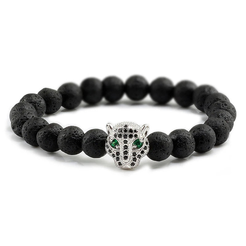 Panther Head Lava Stone Bracelet – Natural Volcanic Beads | Gravín Instinct