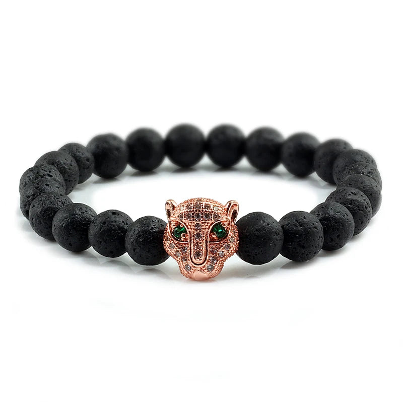Panther Head Lava Stone Bracelet – Natural Volcanic Beads | Gravín Instinct