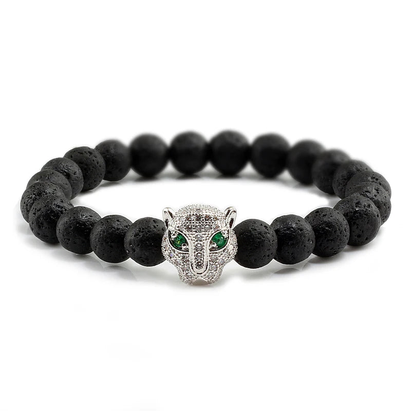 Panther Head Lava Stone Bracelet – Natural Volcanic Beads | Gravín Instinct