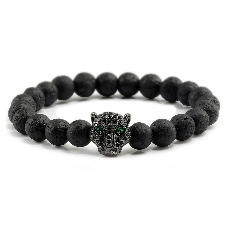 Panther Head Lava Stone Bracelet – Natural Volcanic Beads | Gravín Instinct