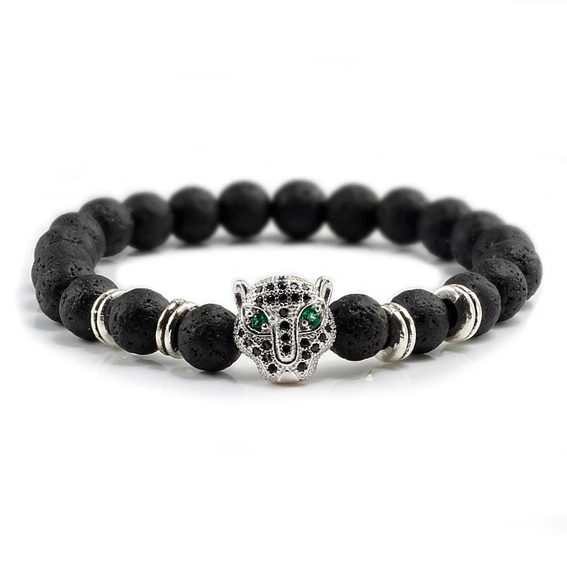 Panther Head Lava Stone Bracelet – Natural Volcanic Beads | Gravín Instinct