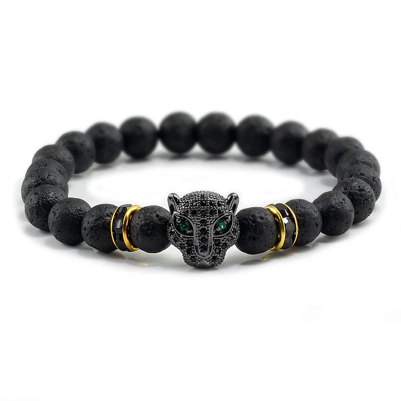 Panther Head Lava Stone Bracelet – Natural Volcanic Beads | Gravín Instinct