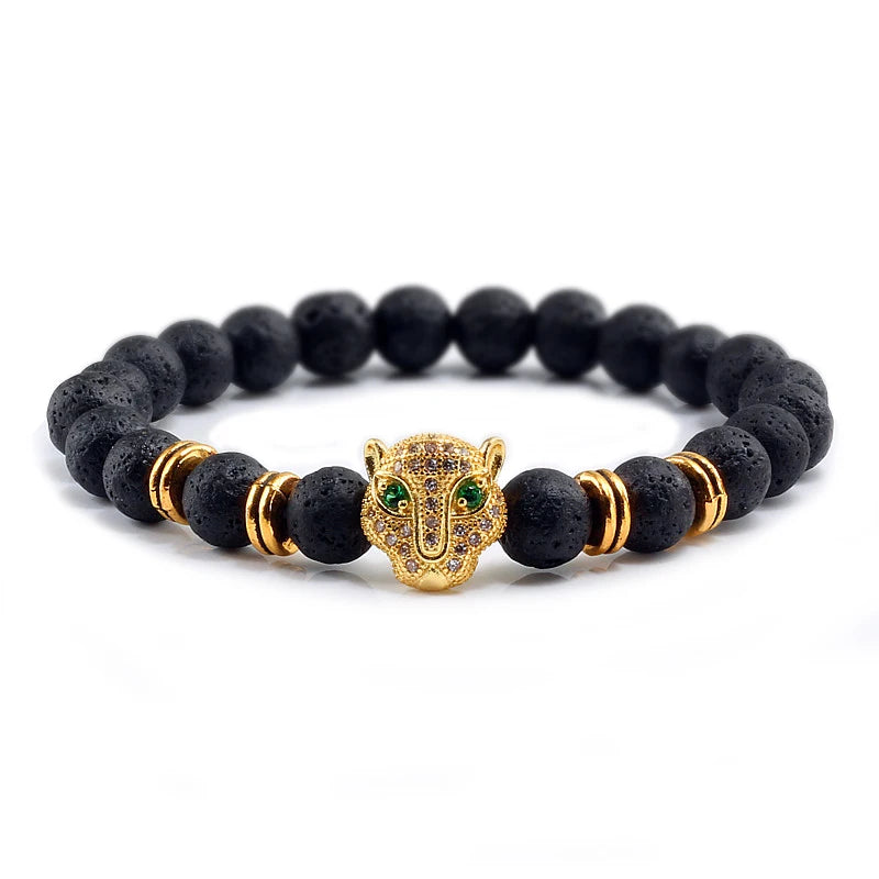 Panther Head Lava Stone Bracelet – Natural Volcanic Beads | Gravín Instinct