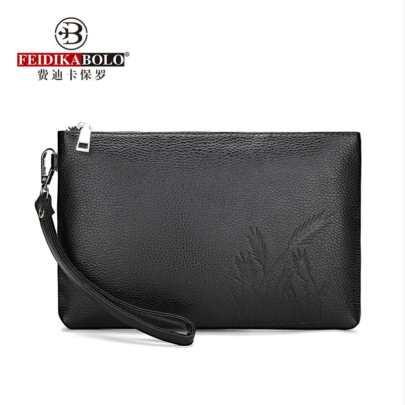 Feidikabolo Cash Holder Bulrush Emboss Black Brown PU Leather Man Bag Clutch Long Design Fashion Man Wallet Purse Business Bag