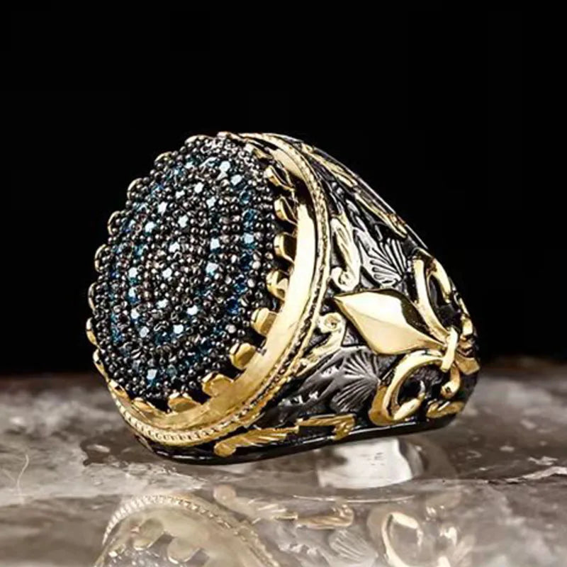 Gravín Sultan’s Legacy Ring – Ottoman Gold & Silver Signet with Black Zircon