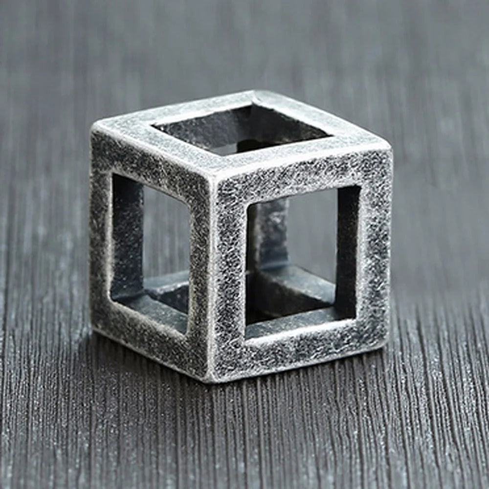 Stainless Steel Hollow Cube Pendant – Modern Punk Necklace for Men & Women