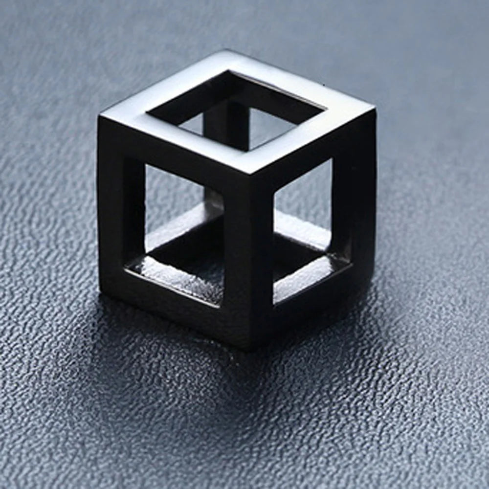 Stainless Steel Hollow Cube Pendant – Modern Punk Necklace for Men & Women