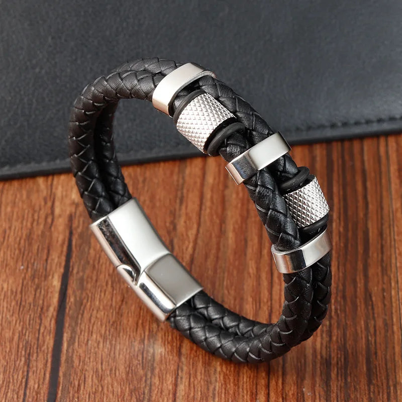 Gravín Steel Grip Leather Bracelet