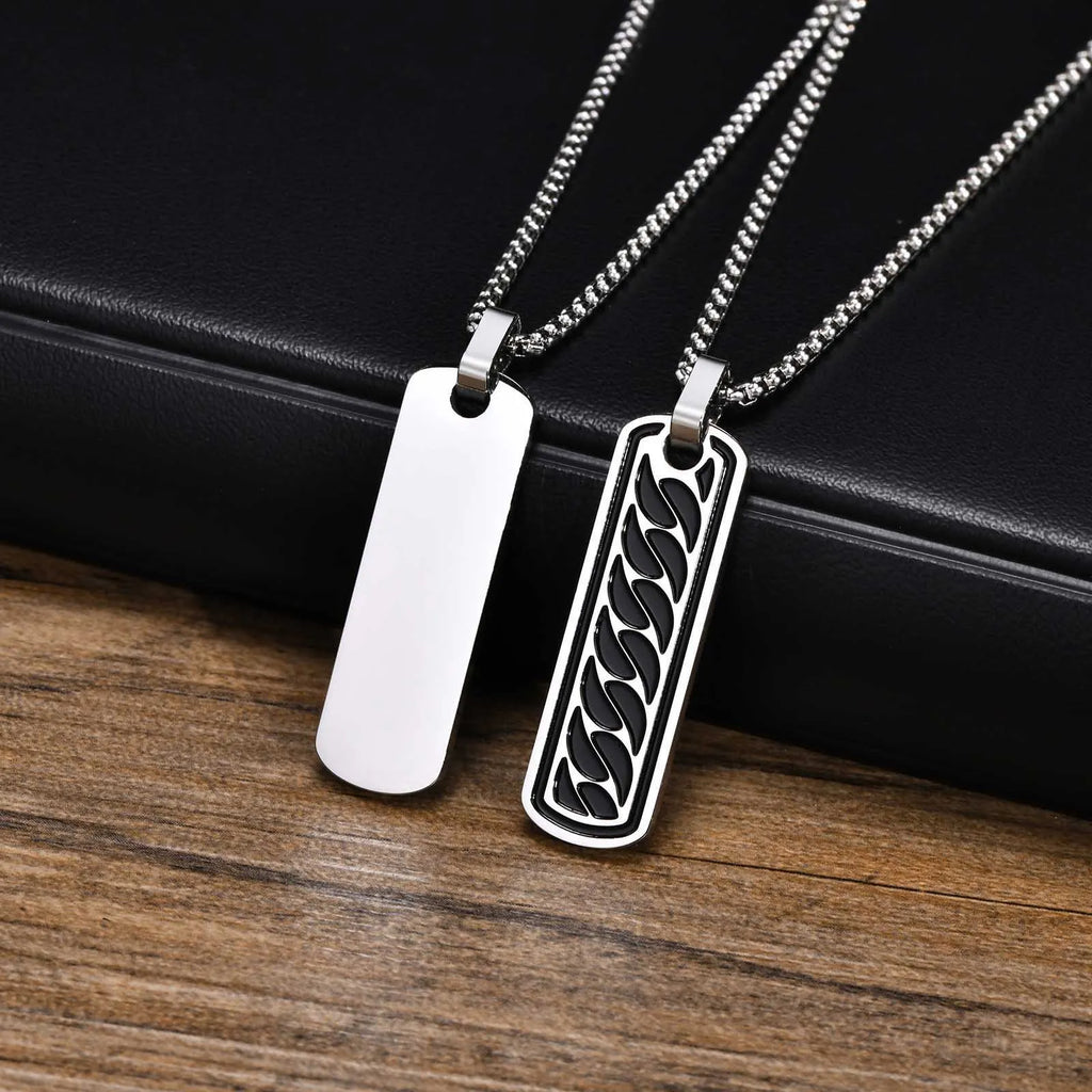 Geometric Black Bar Pendant – Waterproof Stainless Steel Necklace for Men