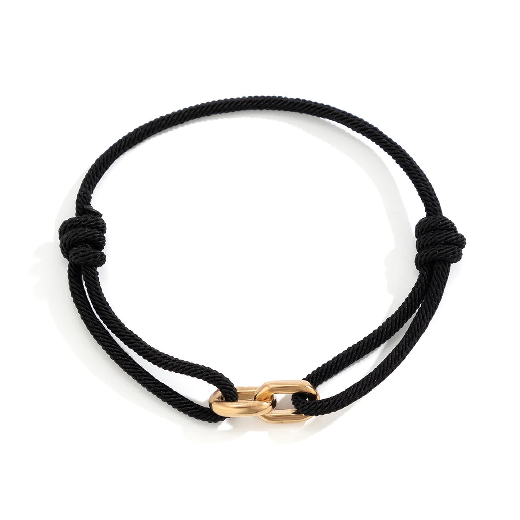 Urban Link Rope Bracelet – Adjustable Black Cord with Dual Metal Hook | Gravín Street