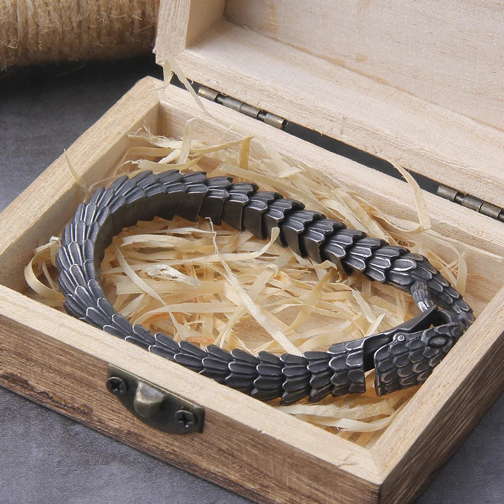 Gravín Ouroboros Snake Bracelet – 316L Black Steel Chain