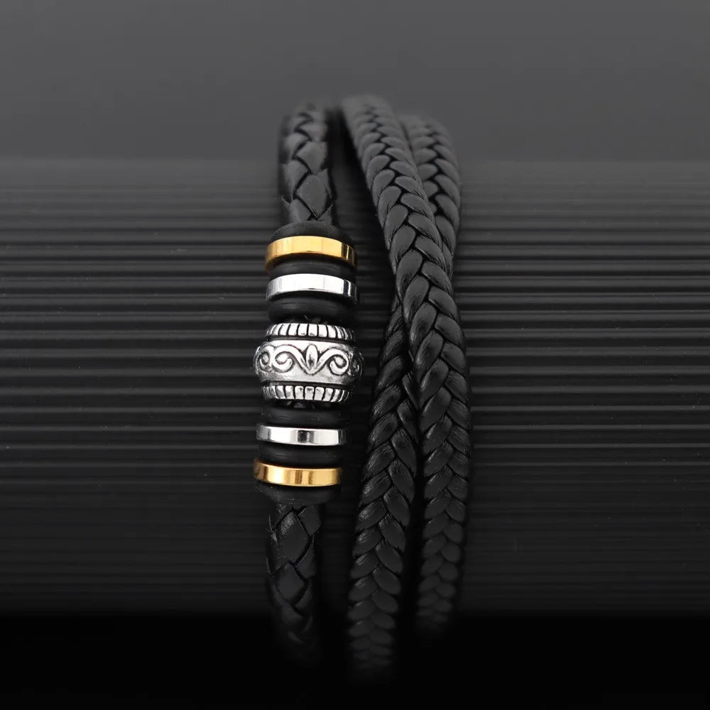 Gravín Multi-Layer Leather Bracelet – Magnetic Buckle & Steel Accents