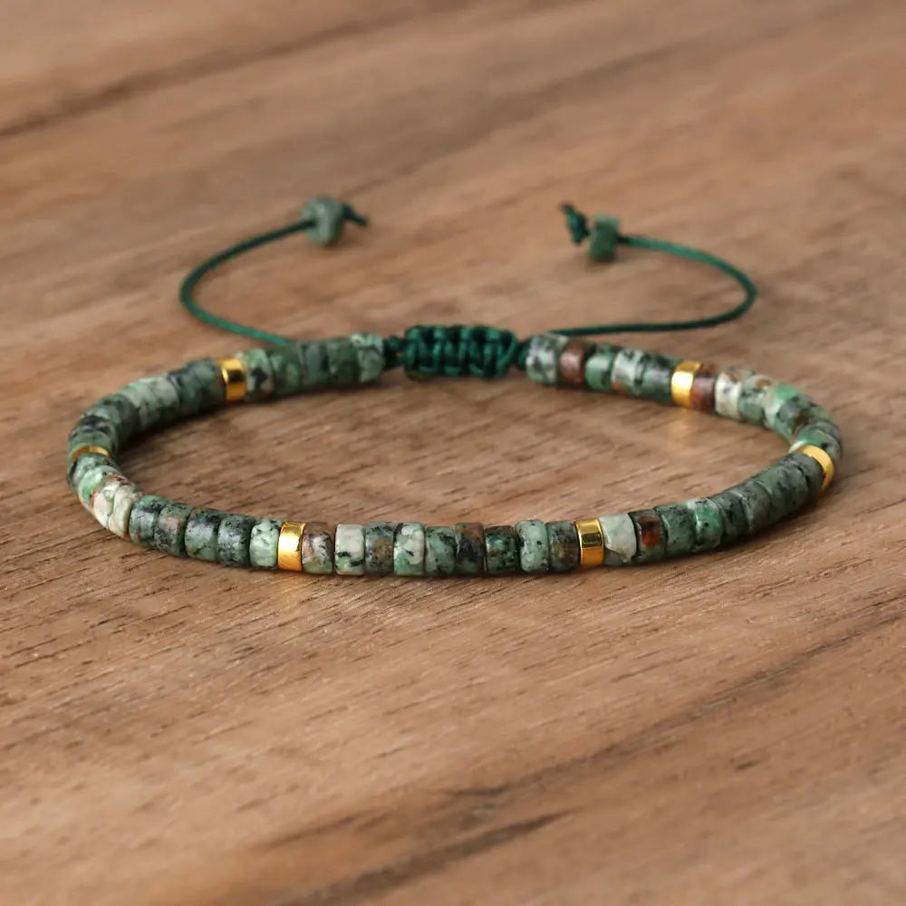 Natural Turquoise Emperor Stone Bracelet – Adjustable Woven Rope | Gravín Calm