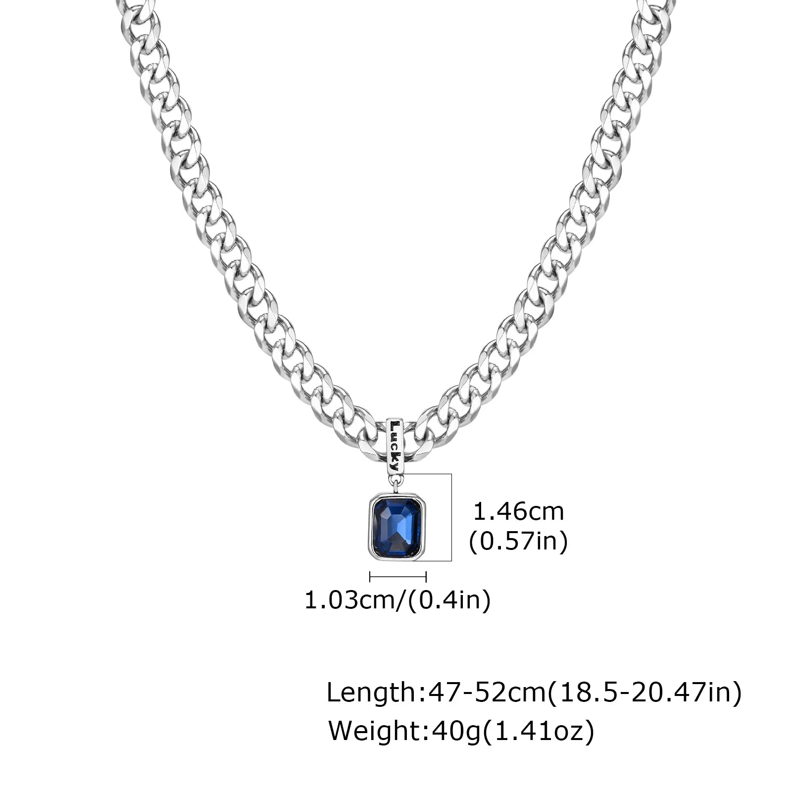 Cuban Chain Necklace with Square Blue Stone – Stainless Steel Pendant Jewelry for Men