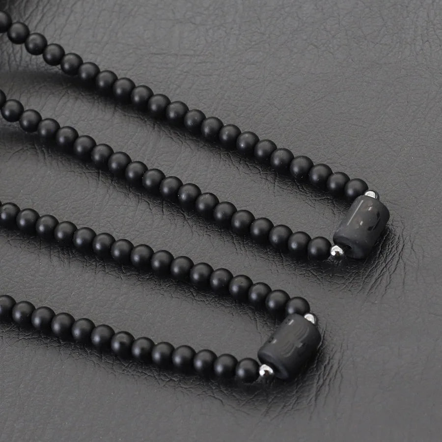 Black Onyx Zodiac Beads Necklace – 12 Constellations Stone Collar for Men