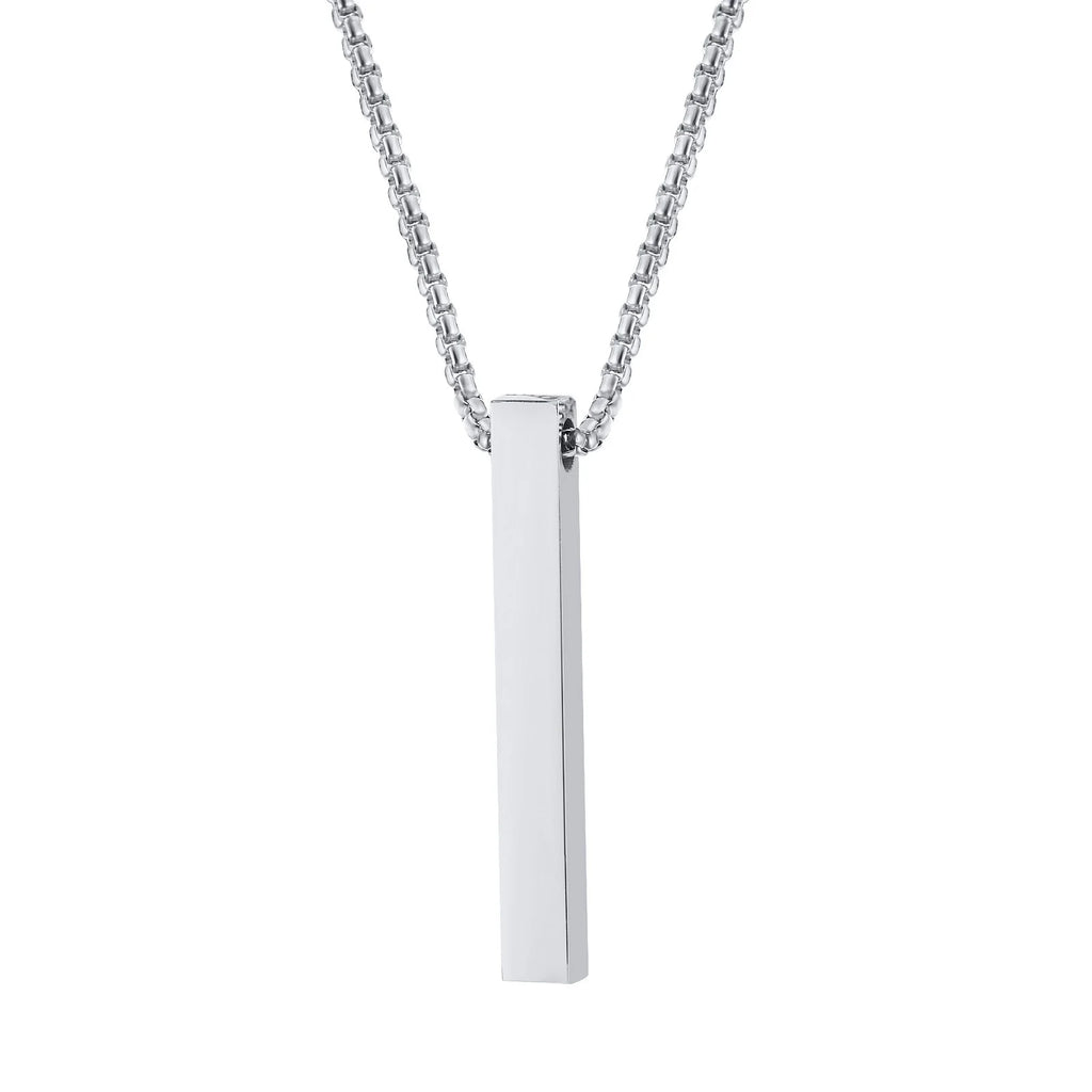 Minimalist Vertical Bar Necklace – Retro Stainless Steel Long Pendant for Men