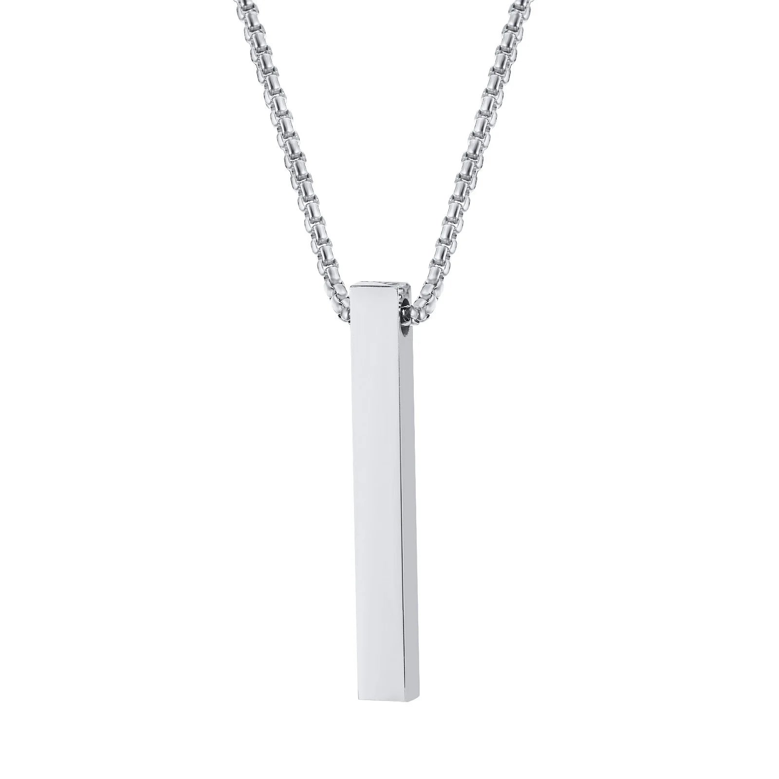 Minimalist Vertical Bar Necklace – Retro Stainless Steel Long Pendant for Men