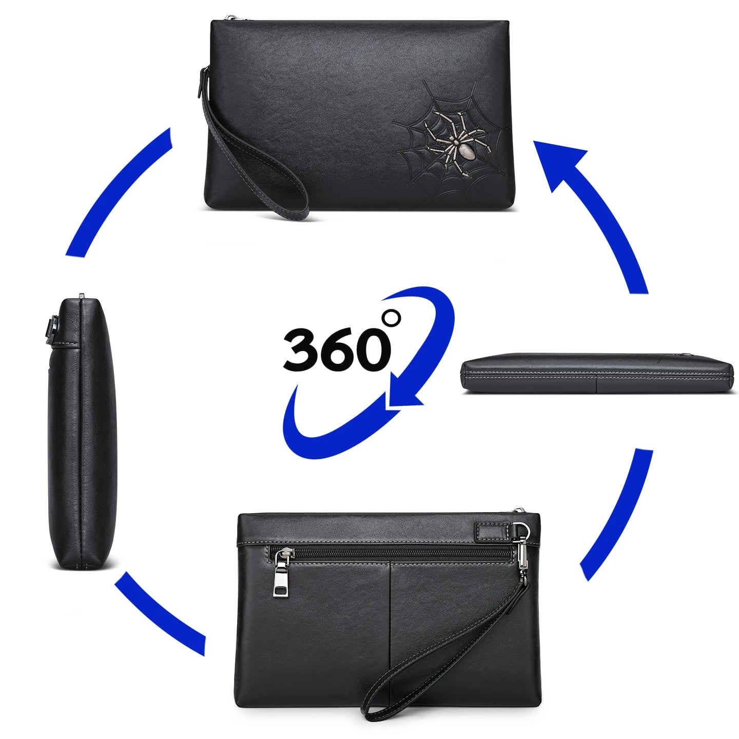 Men's Wallet Long Genuine Leather Head Layer Cowhide Zipper Animal Patterns Wrist Men Phone Purses High Capacity Handbag Clutch