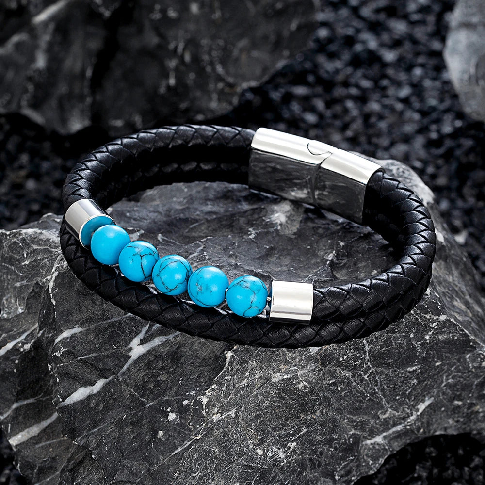 Double-Layer Leather Bracelet with Natural Stone Beads | Gravín Edge