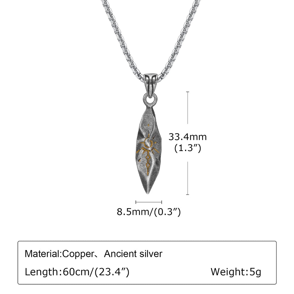Sun-Touched Feather Pendant – Stainless Steel Wishing Stone Necklace for Men