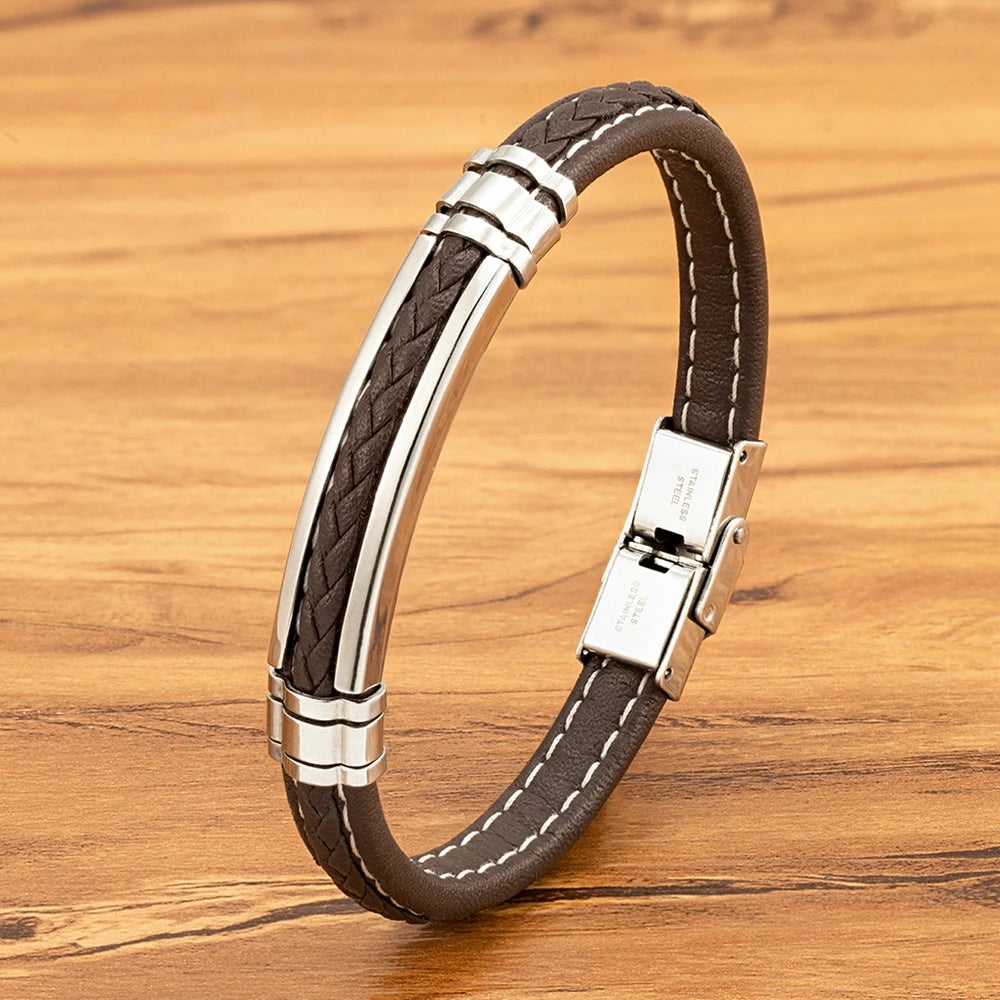 Classic Steel Bar Leather Bracelet – Sleek Everyday Design | Gravín Daily
