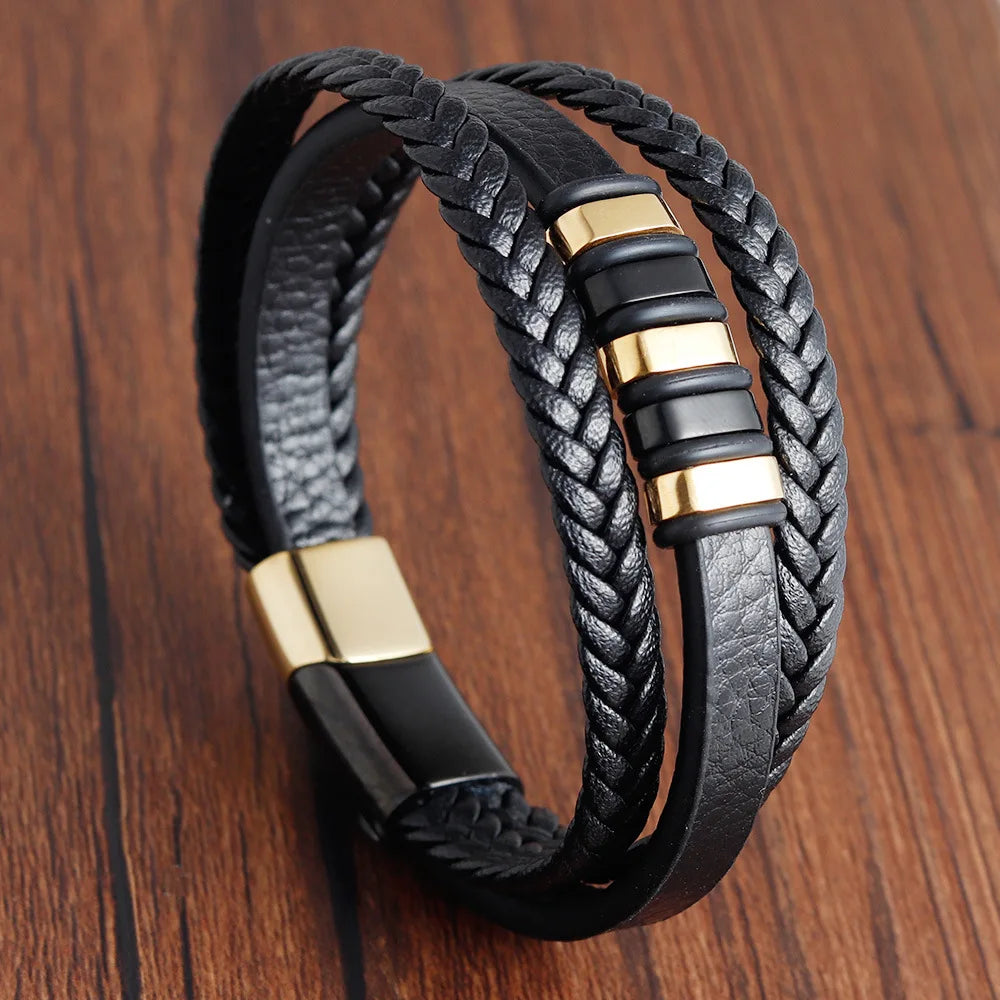 Gravín Steel Grip Leather Bracelet
